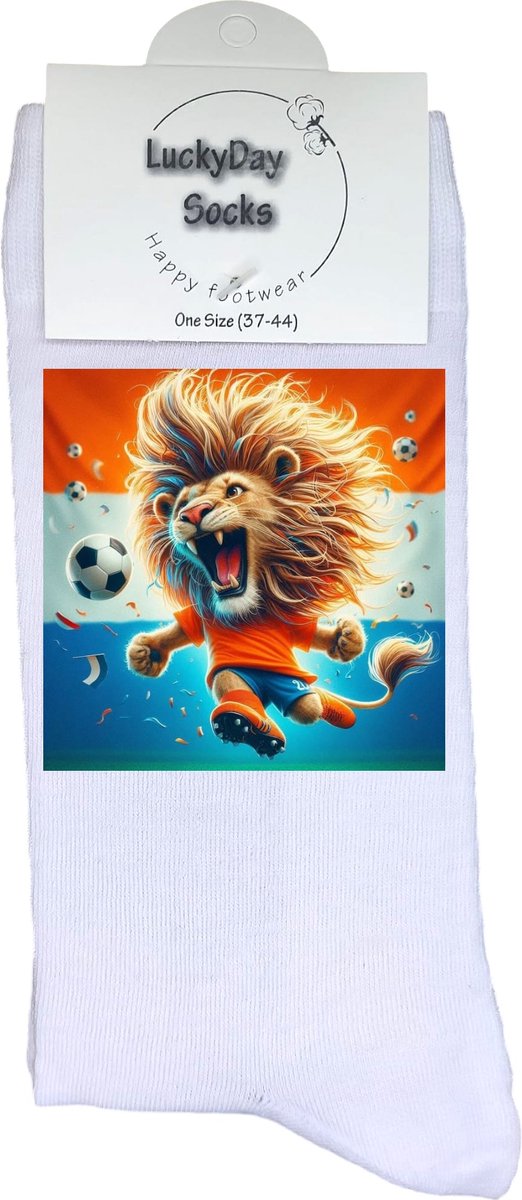 EK - Verjaardag cadeau - Grappige sokken - Voetbal sokken - WK - Leuke sokken voor heren en dames - Moederdag - Vaderdag - Leeuw - Print - Cadeau voor hem en haar - Kerstcadeau - Vrolijke sokken - Valentijns cadeau - Socks maken - 37-44