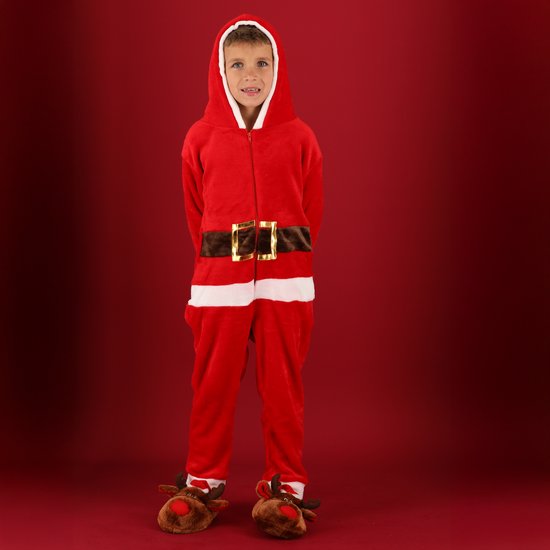 Morethansocks - Kerst onesie - Kids - Rood - Maat 92/104 - onesie jongens - onesie meisjes - onesie kinderen - onesie pyjama