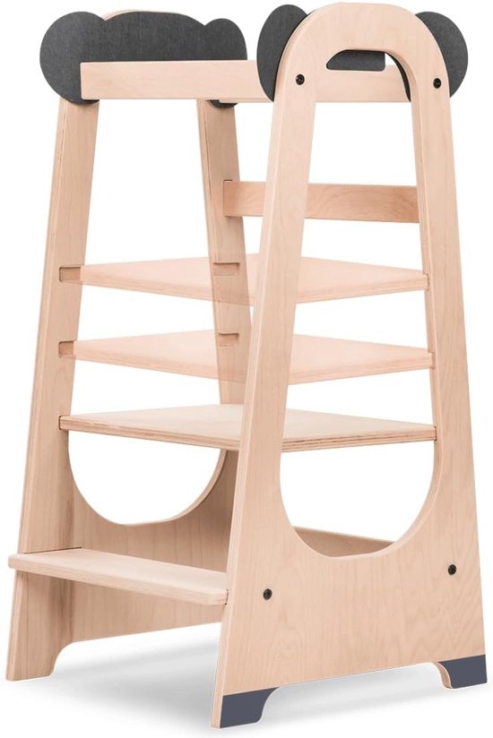 OHMG 4-in-1 Montessori-leertoren, kruk van hout, opstapkruk voor
