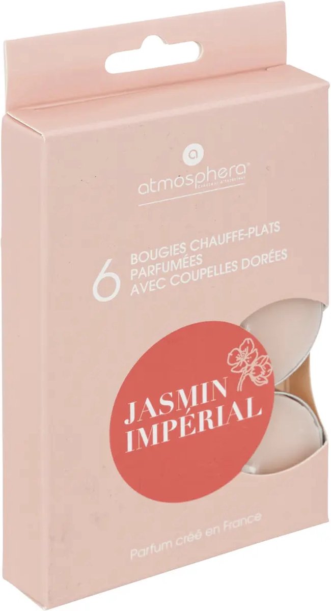 Atmosphera Createur D'Interieur - Geur Theelichtjes - Geurkaarsen - Waxinelichtjes - Geurende Theelichtkaarsen - Scented Tealight Candles - Keizerlijke Jasmijn - Jasmin Impérial - 1 doosje met 6 waxinelichtjes