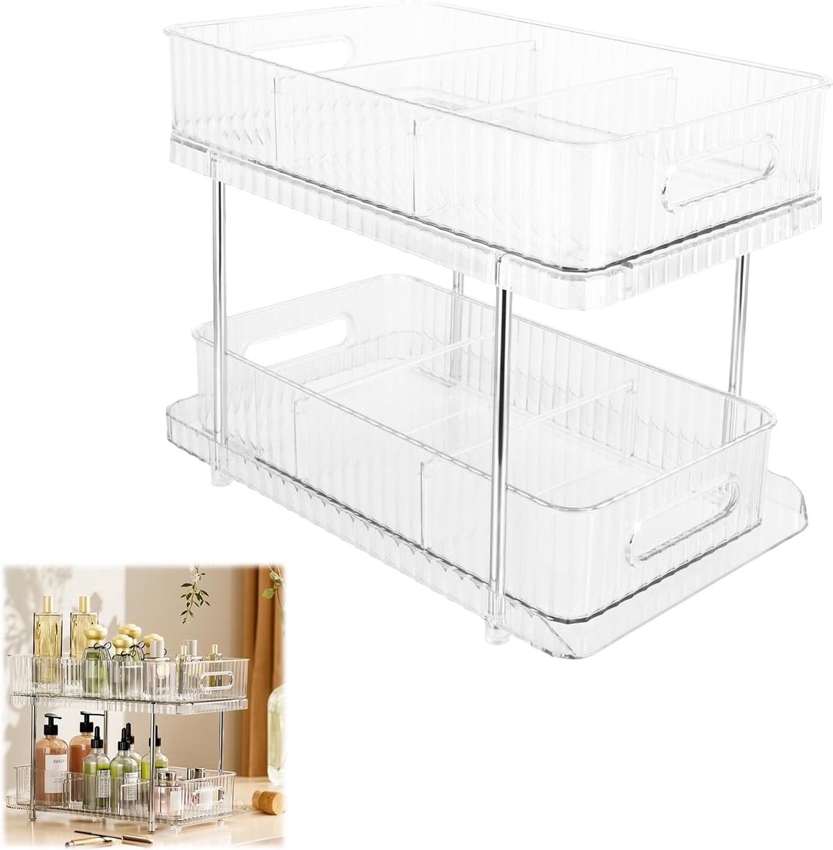 Goedkoopste Veelzijdige Dubbel-Laagse Organisator met Uittrekbare Lades voor Keuken en Badkamer