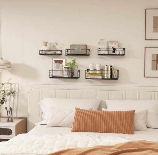 2-In-1 Zwevende Aan De Muur Gemonteerde Opslagmand Houten Planken Voor Badkamer