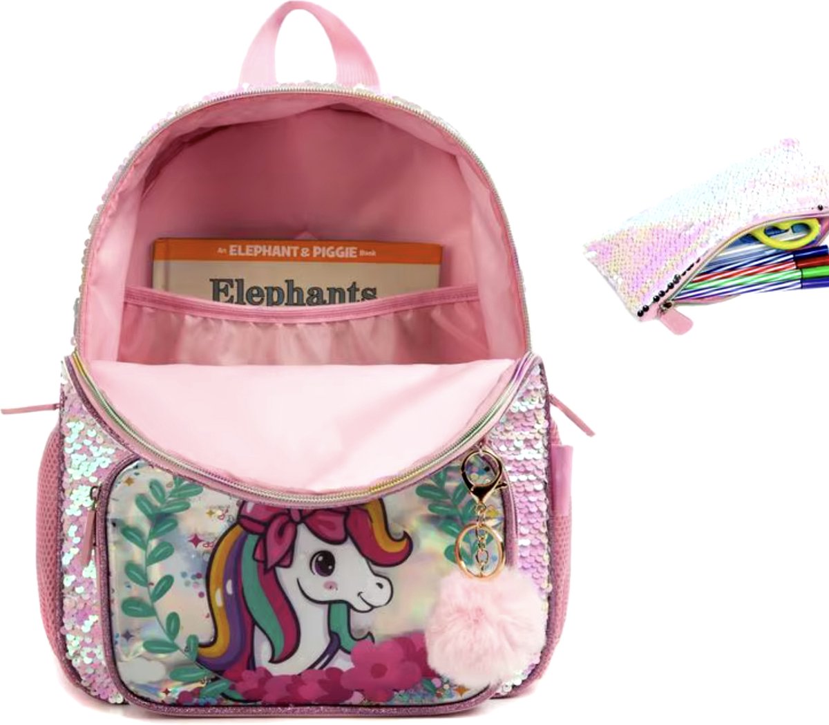 Joya Kids® Unicorn Schooltas Pailletten | Rugzak Meisje | Eenhoorn rugtas | Unicorn rugzak | Backpack meisjes | Paarse Pailletten en Glitter Tas met Etui | 33 x 26 cm | Groep 1 - 4 | 10 Liter – foto 8