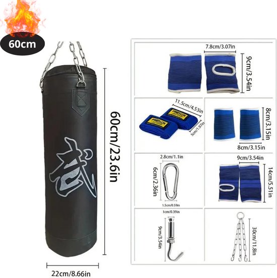 Livano Sac de Frappe - Poteau de Frappe - Système de Suspension pour Sac de Frappe - Adultes - Sac de Kickboxing - Sac de Frappe - Sac de Frappe - Sac de Boxe - Sport - (Non Rempli) - 60 cm - Zwart