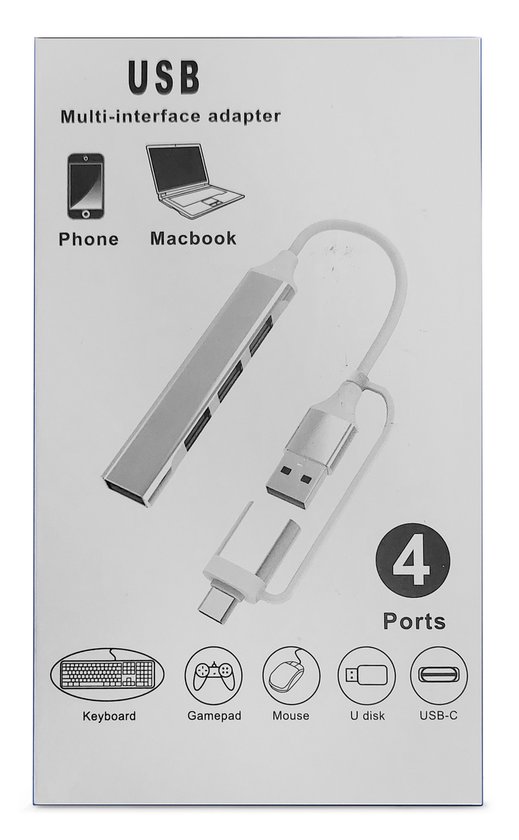 Hub Xccess USB-A / USB-C vers USB-A 0,1 mètre - Grijs