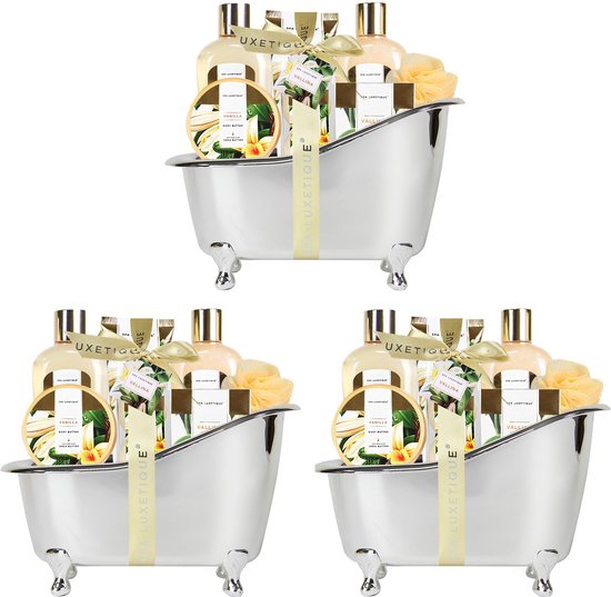 3x Luxe Kerstpakket Vrouw Cadeauset - Bundel Voordeelset - Verwenpakket Lichaam - Zilveren badkuip Giftset - Geschenkset Dames Feestpakket