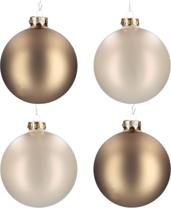 Glazen kerstballen - Set van 4 stuks/100mm - Luxe kerst decoratie - Sfeervolle kerstversiering voor in de kerstboom - Glas - Eucalyptus - Mat Grijs/Bruin