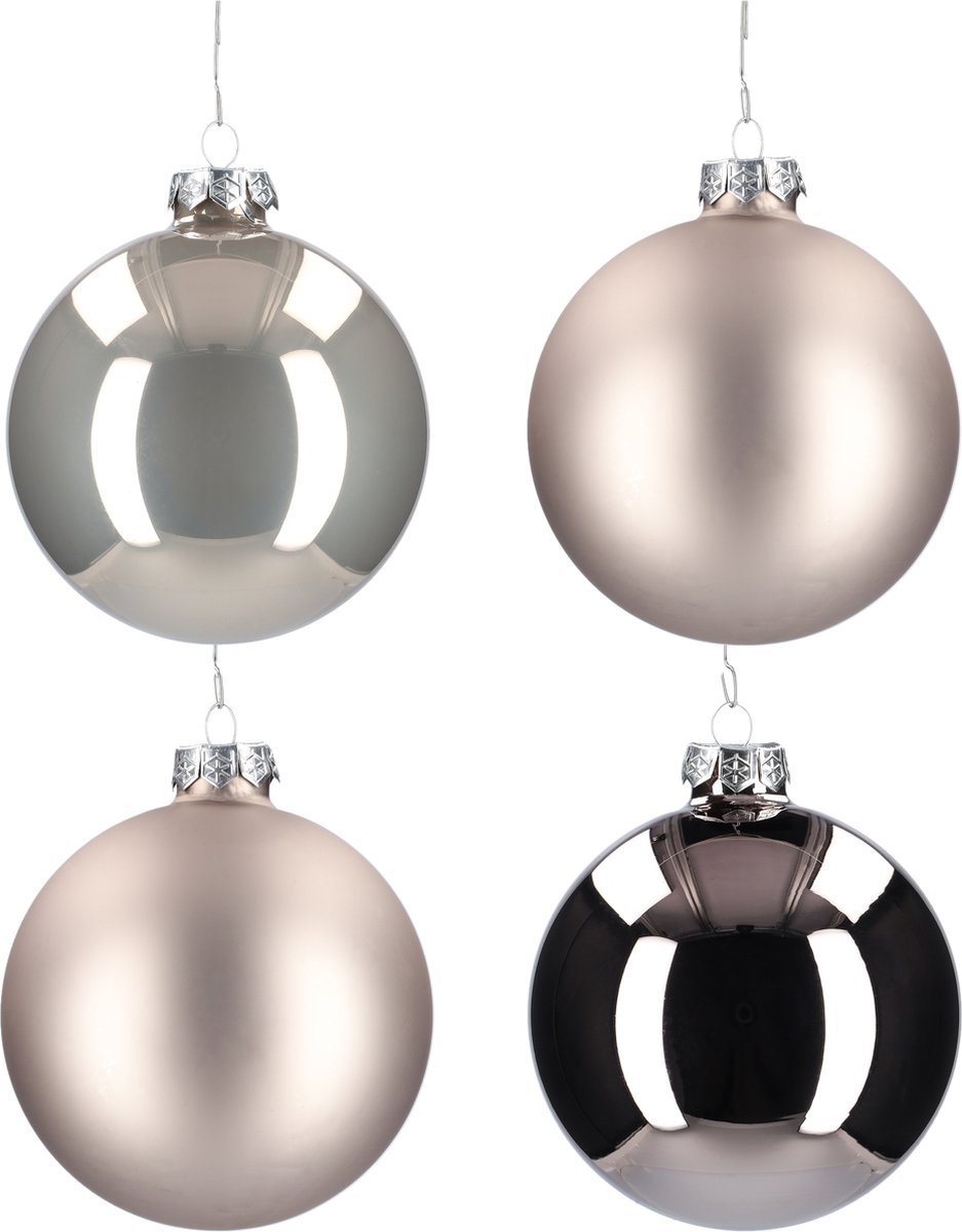 Glazen kerstballen - Set van 4 stuks/100mm - Luxe kerst decoratie - Sfeervolle kerstversiering voor in de kerstboom - Glas - Titan Grey - Grijs