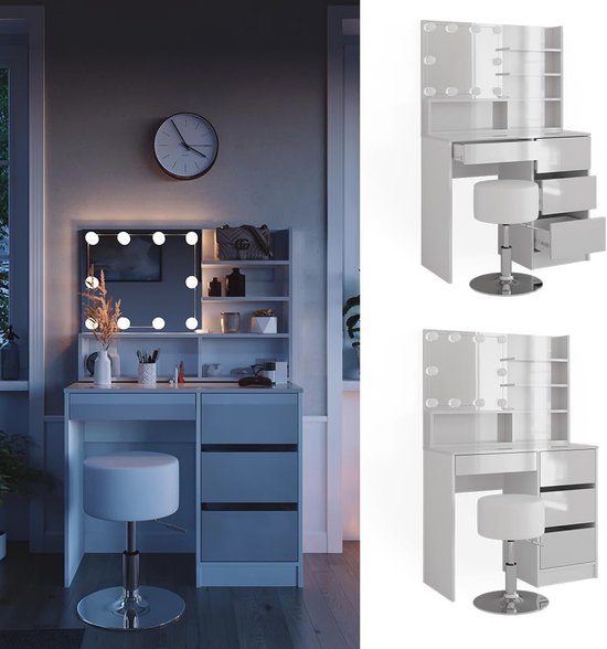 Vicco Dekos Kaptafel set met kruk - 75 cm met LED-sp