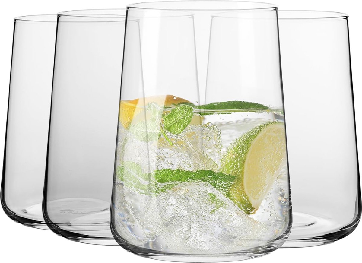 Set van 4 glazen voor water, sap en andere dranken, elegant design, inhoud 490 ml, ideaal voor thuis, restaurants, feesten, vaatwasmachinebestendig