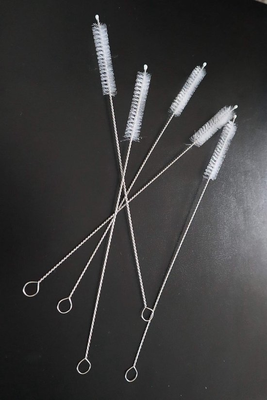 PFLYPF Set Van 5 Rietjesborstels – Roestvrij Staal & Nylon, 19,5 Cm, 5 Kleuren, Voor Flessen & Buizen