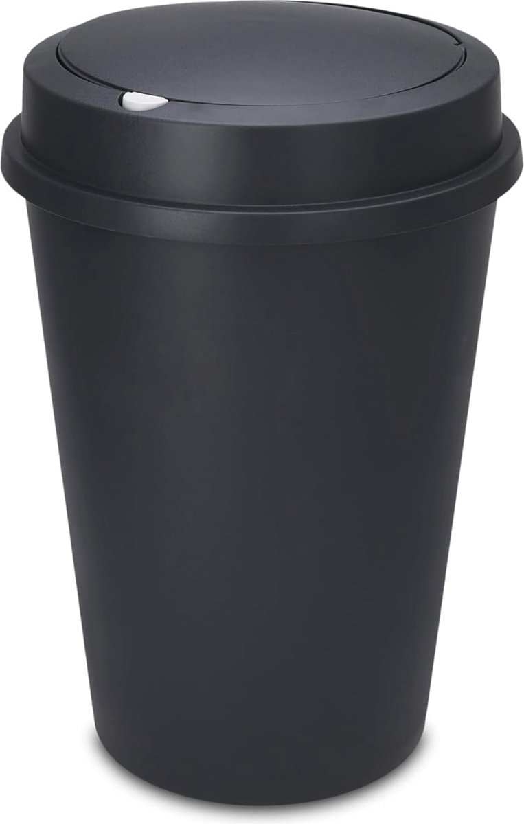Goedkoopste Grote Ronde Kunststof Afvalemmer met Push-Deksel - 50L - Antraciet