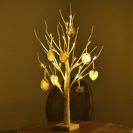 ChaneeHann Led-boomverlichting, 2 stuks boomlicht met 24 warmwitte leds, berkenlichtboom voor binnen, USB/batterijvoeding, decoratieve boom, verlicht voor Kerstmis, Pasen, thuis, feest, verjaardag