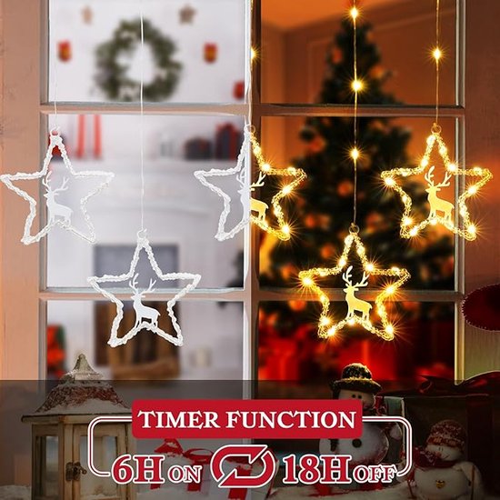 Ideen mit Herz LED-ijskristal | Ster | 23 x 20 cm | 25 LED-lampjes | warm wit | Indoor | transparant, helder | met timerfunctie (6 uur aan | 18 uur uit) | Raamdecoratie voor Kerstmis