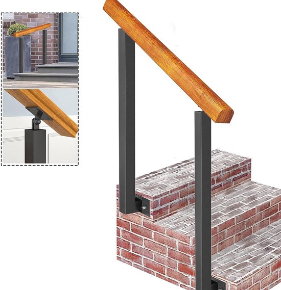 VEVOR Trapleuning zonder dwarsbalken 152,8 x 91 cm maximale hoogte voor treden, aluminium leuning 70 kg draagvermogen zwart, ideaal voor trap met 0-5 treden, veranda's, tuinen, hotels, garages