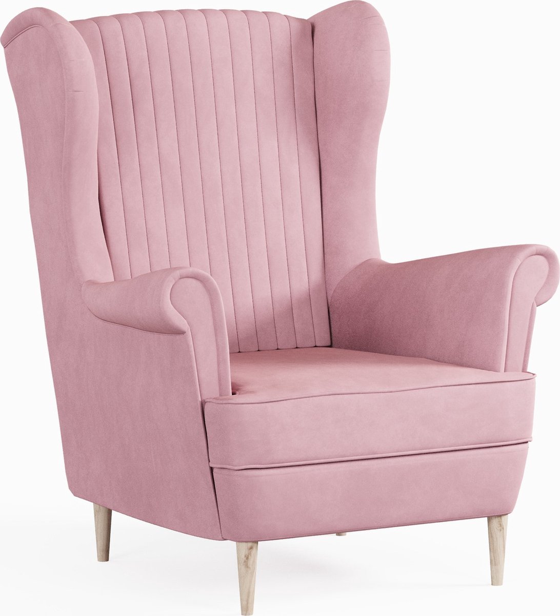 Ohrensessel, fauteuil van fluweel, stoel, zitmeubel, gestoffeerde fauteuil, relaxfauteuil - Fauteuil Comfy - Roze (Manila 09)
