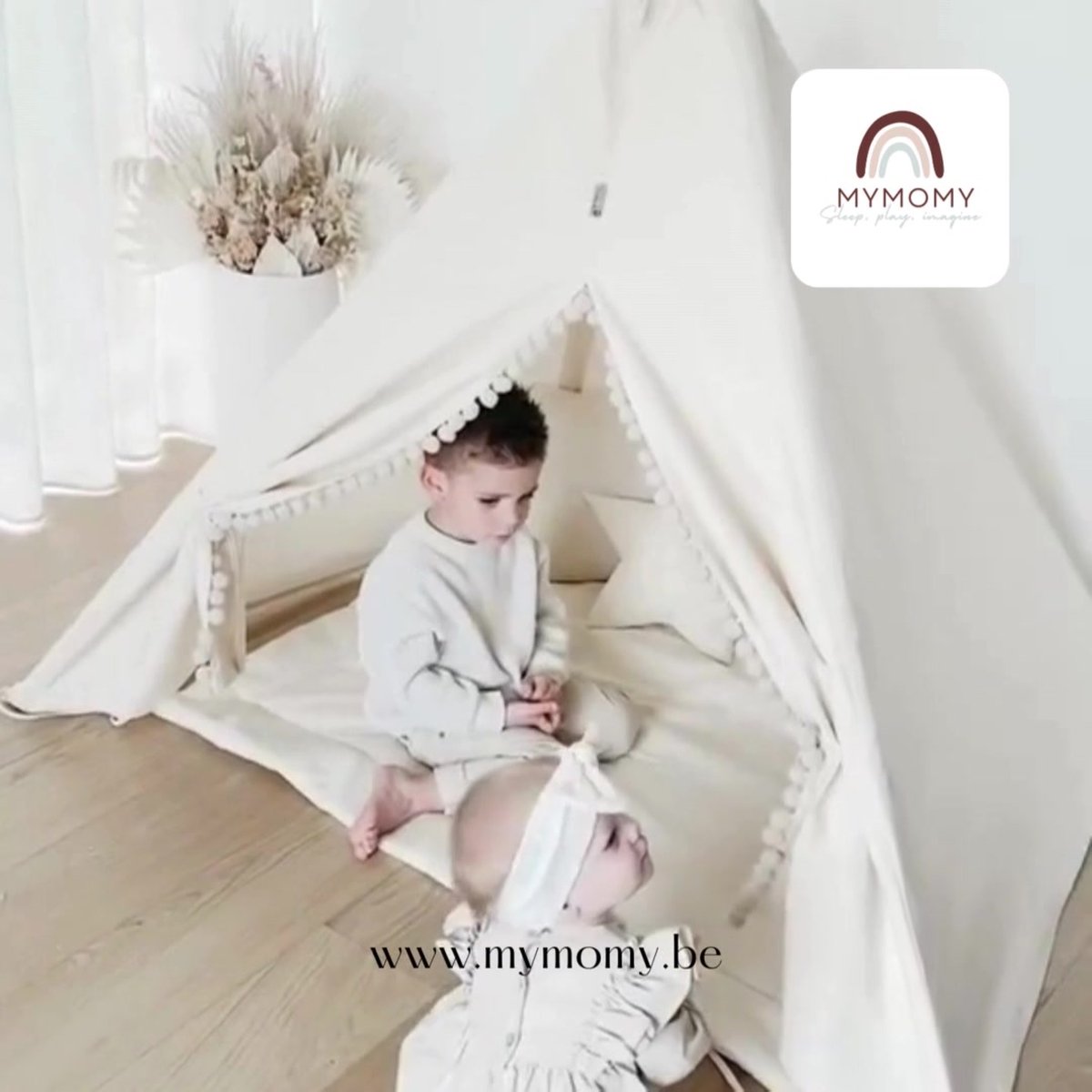 Tipi Tent Crème/Wit Voor Kinderen - Wigwam Speeltent Met Ramen Van Katoen Tipi Tent Kinderen Stokken Fsc Hout