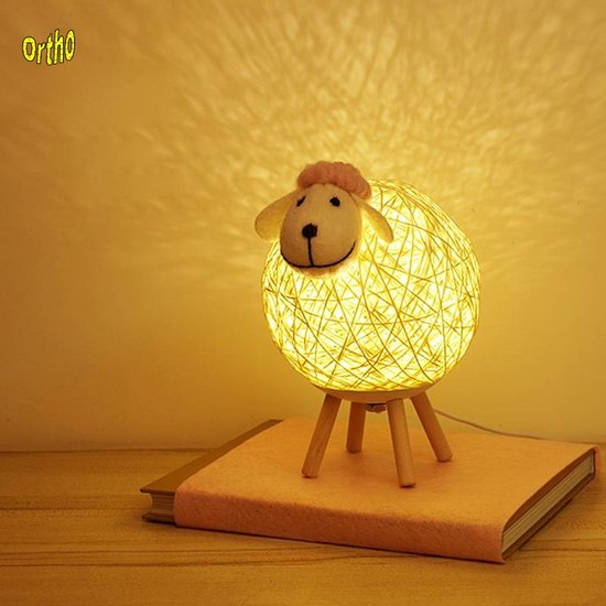 Ortho® - Nachtlamp Schaap Middel - Tafellamp - Nachtlampje - Afstandsbediening - RGB Kleuren - Dimbaar - Kinderkamer - Handgeweven - Middel RGB van Ortho — afbeelding 3