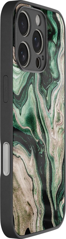 Coque Casimoda- Compatible avec iPhone 16 Pro - Marbre vert / Marbre - Coque rigide de Luxe Zwart - Coque arrière pour téléphone - Vert