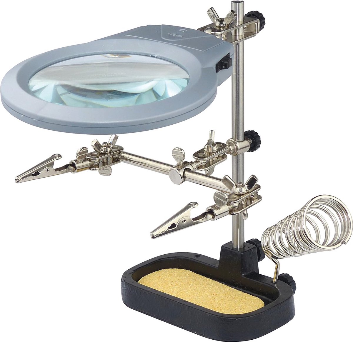 Verstelbare helpende hand met LED vergrootglas en soldeerbouthouder