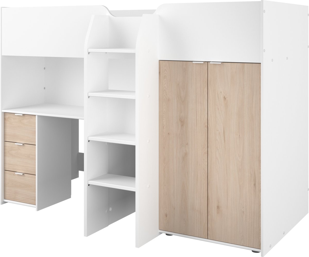 Halfhoogslaper Tom - Parisot - Wit/Eik - 90x200