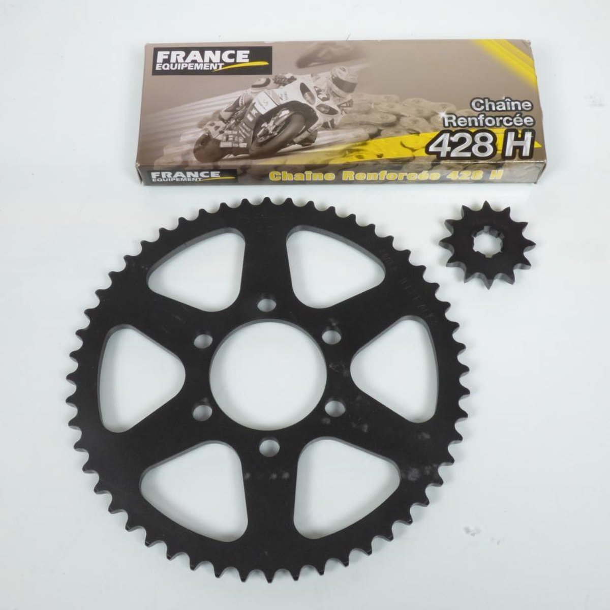 Kit chaîne France Equipement pour Moto Yamaha 125 DTMX 1976 à 1982 12X52 pas 428 Neuf