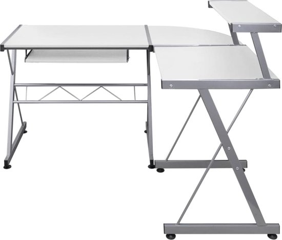 vidaXL Bureau d'angle - Bois fini - 132x112x99 cm - Wit Bureau d'angle - Poste de travail - Bureau pour ordinateur portable - Bureau compact - Bureau Witte