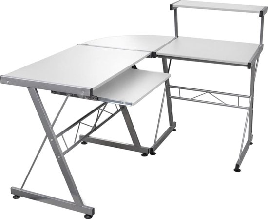 vidaXL Bureau d'angle - Bois fini - 132x112x99 cm - Wit Bureau d'angle - Poste de travail - Bureau pour ordinateur portable - Bureau compact - Bureau Witte