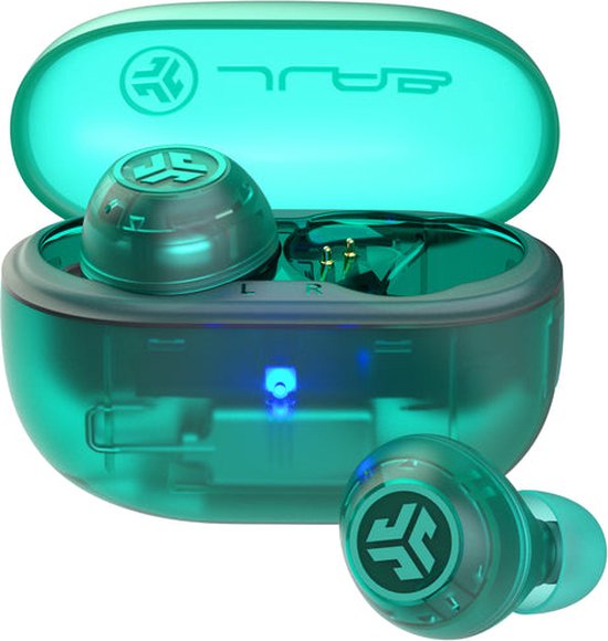 JLab Go POP ANC Draadloze Oordopjes - Noise Cancelling Oortjes - Bluetooth Multipoint - 24 uur Batterijduur - Met Microfoon - Draadloos - Geschikt voor Android en Apple - Clear Teal