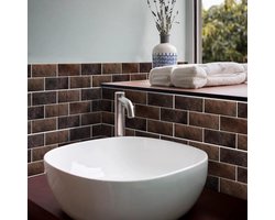 Plaktegels Tegelstickers Baksteenpatroon - 12 Stuks - Bruin - 15x30 cm - Waterdicht - Voor Keuken & Badkamer - Zelfklevende Tegel Stickers - Muurstickers Badkamer & Keukenwand