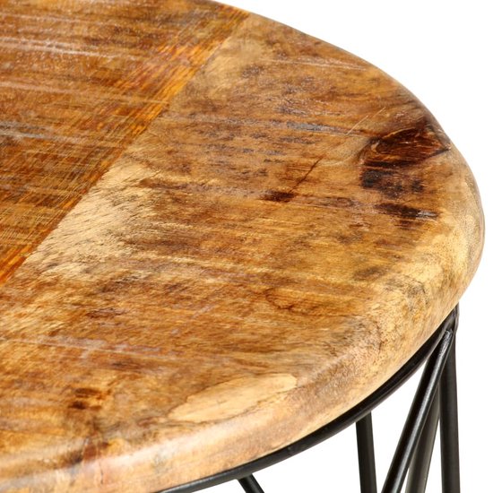 Mr. Deko Fermo Mango Salontafel, set van 2 stuks, mangohout, vintage look, kleine ronde bijzettafels, kleine woonkamertafel, industriële look