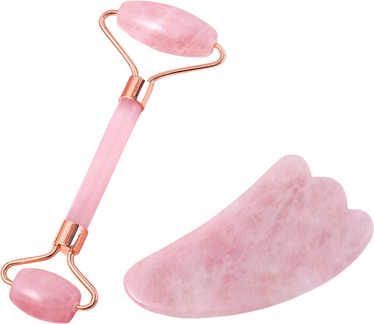Floraweg Gua Sha en Facial Roller Beauty Massager,Jade roller rozenkwarts Gua Sha steen bevordert de opname van oogcrèmes en etherische oliën, verbetert fijne lijntjes en oedeem-Roos