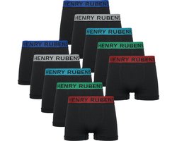 Henry Rubens - Heren Boxershorts - Microfiber - Naadloos - 10-Pack - Zwart - Mix Band - Maat M/L