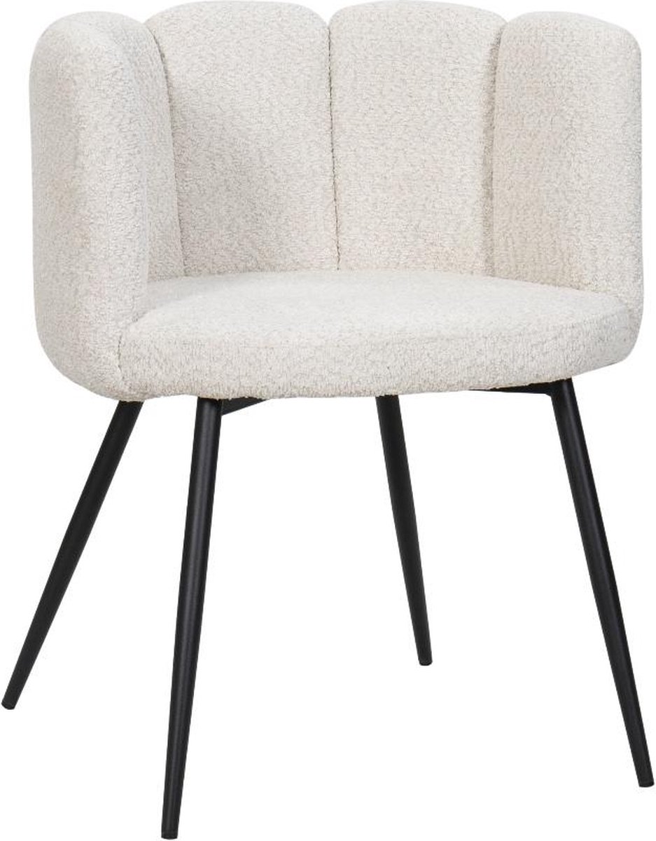 BukkitBow Eetkamerstoel / Bureaustoel met Bloembladontwerp – Geschikt als Make-up Stoel - Chenille & Metalen Onderstel - Chenille Stof – Beige/Wit