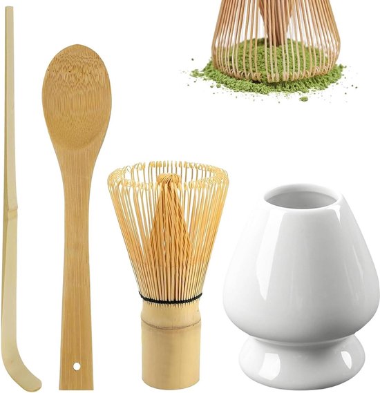 Foto: Matcha bezemset met garde en lepels wit keramisch cadeau voor theeceremonie