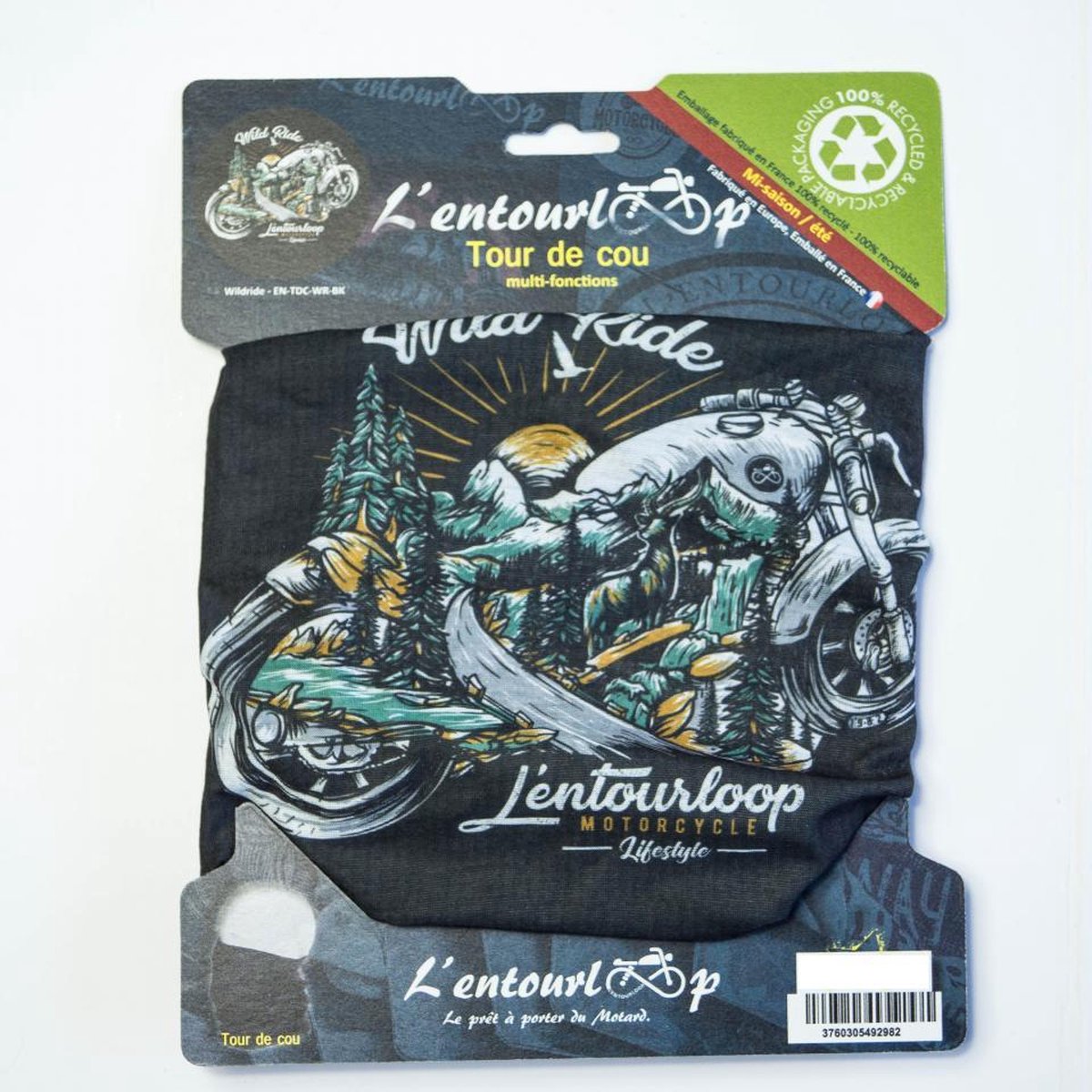 Tour de cou pour moto L'Entourloop Motorcycle Wildride coloris noir 100% polyester