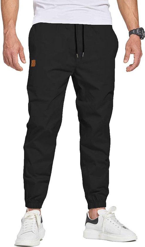 Cargobroek Chino broek heren cargobroek vrijetijdsbroek heren joggingbroek heren katoenen sportbroek trainingsbroek met trekkoord casual broek met zakken - Maat L - Kleur: Zwart
