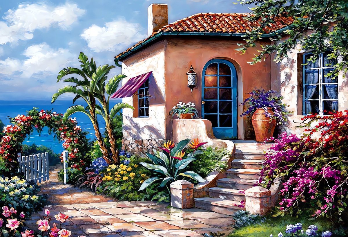5D Diamond Painting Vierkante steentjes - Painting maat 50x70cm - Volledige bedekking - Complete set - Strandhuisje