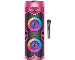 N-GEAR LGP5150 - Bluetooth Speaker - Karaoke Set met Microfoon - Party Box met RGD LED Licht - Knal Roze