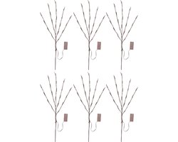 Kersttakken - Decoratie takken met LED licht op batterij - Takken met verlichting - Kerstverlichting op batterij - Kerstversiering voor binnen - Takkenbos - 6 stuks - Warm wit