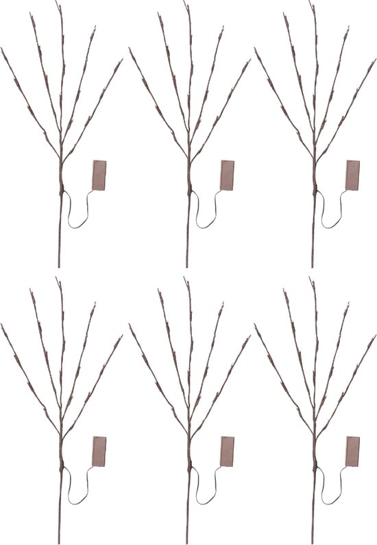 Kersttakken - Decoratie takken met LED licht op batterij - Takken met verlichting - Kerstverlichting op batterij - Kerstversiering voor binnen - Takkenbos - 6 stuks - Warm wit
