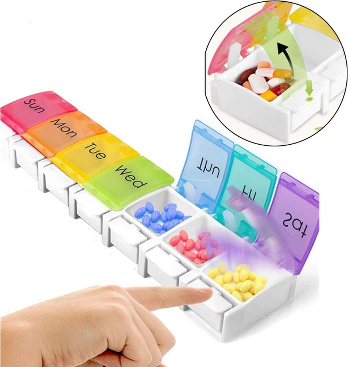 Goedkoopste Actie4you® - Pillendoos - 7 Dagen - Dag aanduiding - BPA vrij - Kleine Solide Vakken - Makkelijk te Openen Medicijnendoosje