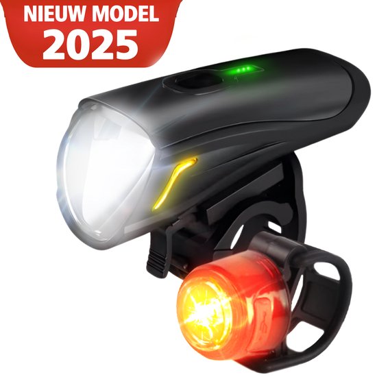 Fietsverlichting Set - Oplaadbare USB Led Fietslamp - Voor en Achter - Waterdicht - 4 Lichtstanden - Zwart - 2025 Model