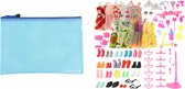 Goodz4All XL Set Kleding & Accessoires voor een Modepop 75 Delig Poppenkleding + handige Opbergtas met rits - Past de Bekendere Modepoppen zoals Barbie - Kleertjes - Poppenkleertjes
