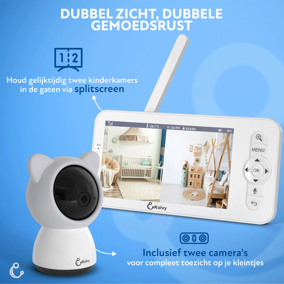 Kolvy® Babyfoon met Camera 3MP HD Wit