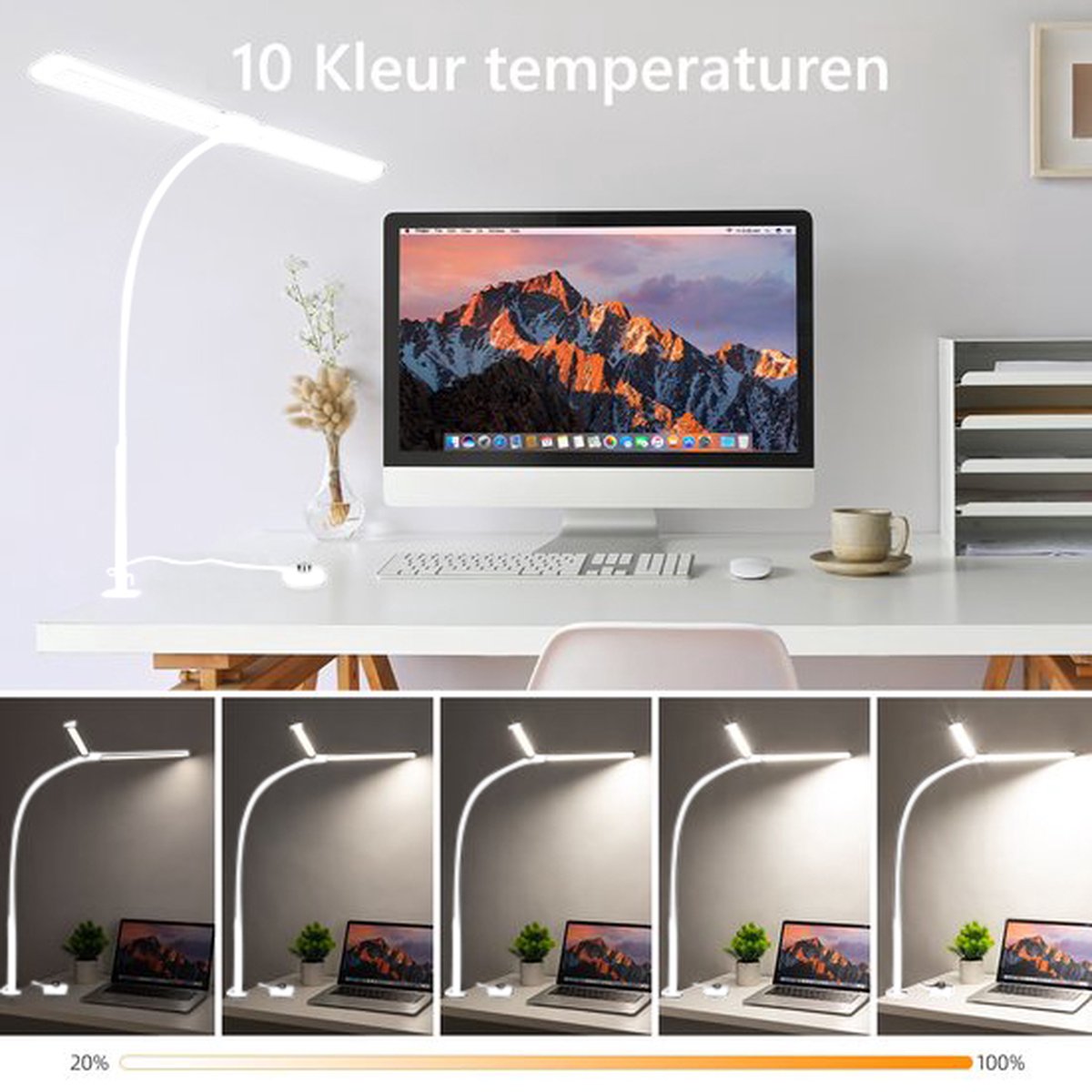 Lampen District® - Bureaulamp – Bureaulamp LED Dimbaar – Bureaulamp met Klem – Hobby werklamp – 5 Helderheidsniveaus & 10 Lichtstanden thumbnail 3