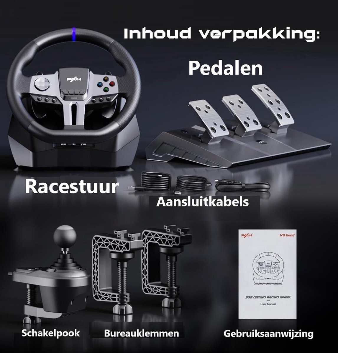 PXN - V9 Gen 2 - Race Stuur - Met Pedalen en Shifter - 270/900°- Game Stuur - Geschikt voor PS4 - Xbox One - PC - Xbox Series X|S - PS3 - Met App — cadeau in Gadgets - foto 6