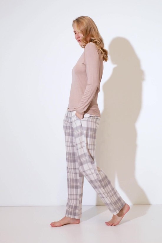 pyjama, loungewear, tweedelig, shirt met lange mouwen, lange broek met ruiten, tot 8XL, azuurblauw