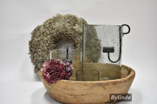 Glazen Windlicht Stone Ø 20 cm x 30 cm Hoog - Groot windlicht glas - Steenslag - Bubbel glas - Landelijk - Sober - Robuust - Vaas - Bylinde