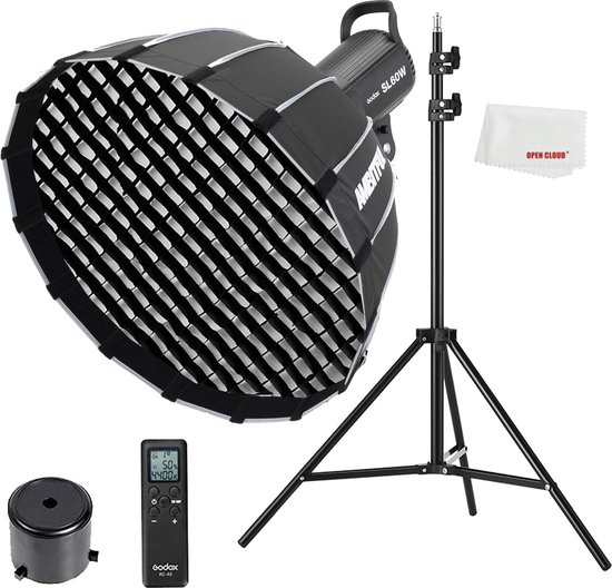 Foto: Godox sl 60w led videolicht hoge cri met softbox en afstandsbediening